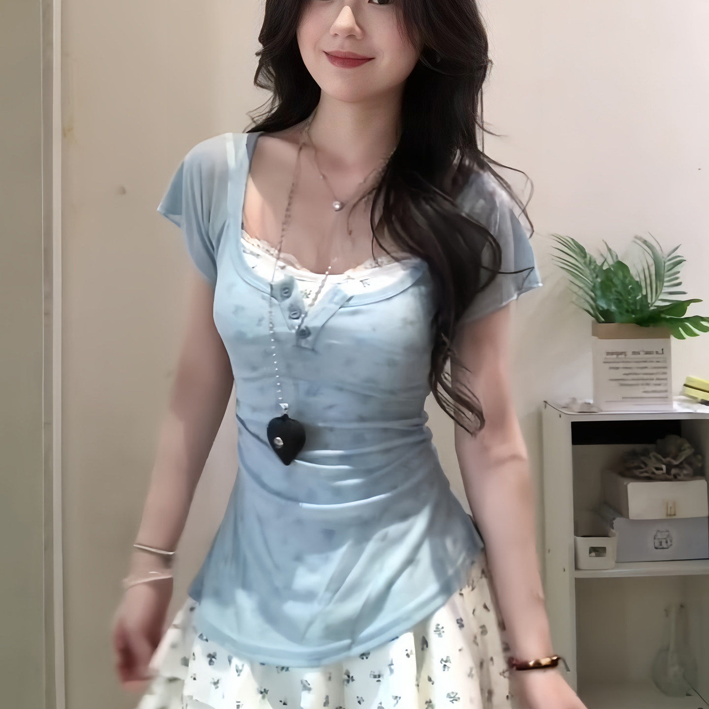 夏季掐腰碎花吊带洋装女