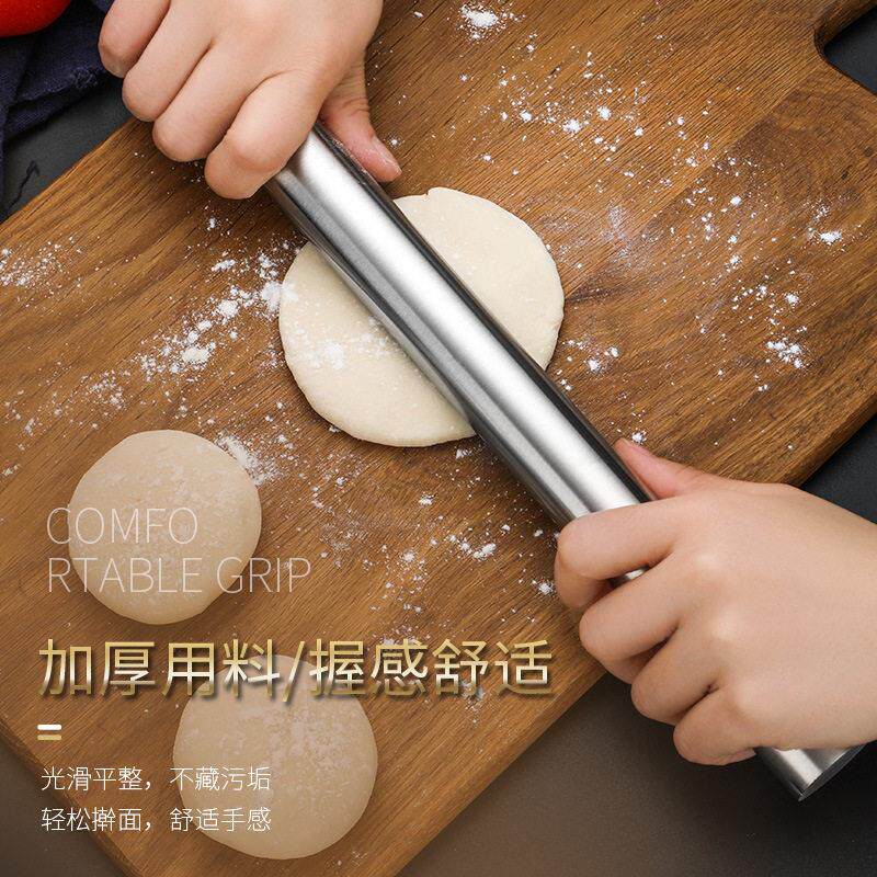 304不锈钢擀面杖一体加厚实心擀面棒家用烘焙工具擀饺子皮圆棍子