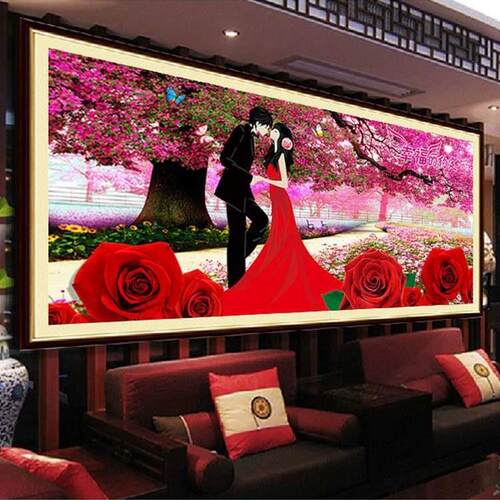 2019钻石绣十字满钻钻石画幸福约定新款客厅大幅绣樱花树下的婚礼