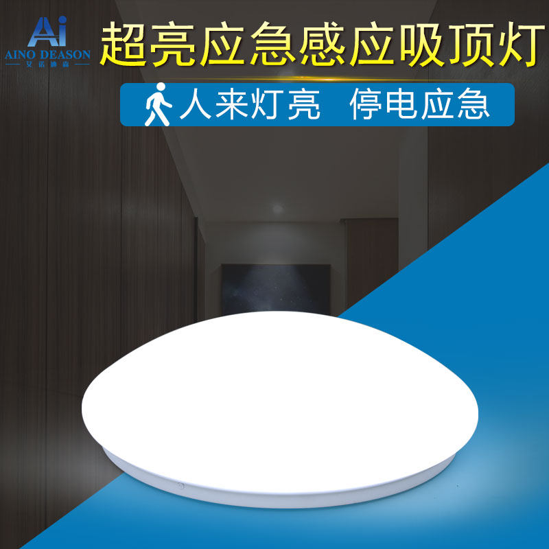 吸顶式两用消防应急照明灯家用过道楼梯圆形超亮LED强启吸顶灯