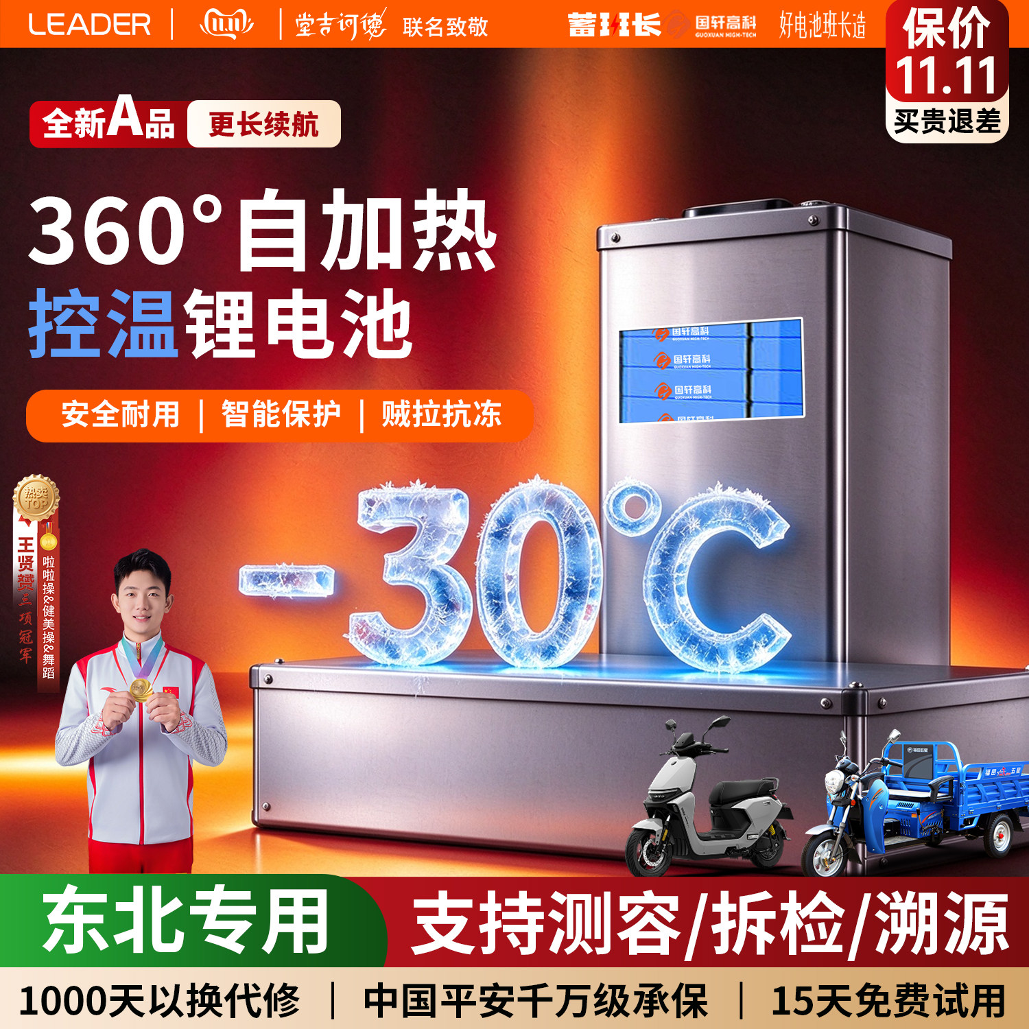 蓄班长东北专用控温360度自动加热电动车锂电池72V两三轮动力电池