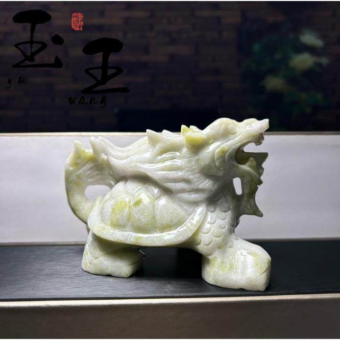 蓝田玉龙龟摆件家居装饰工艺品长寿龟龙头龟玉石玉雕摆件工艺品