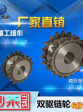 双驱 假双排6分12A10齿-26齿双排单挂工业链轮双联滚筒链齿轮定做