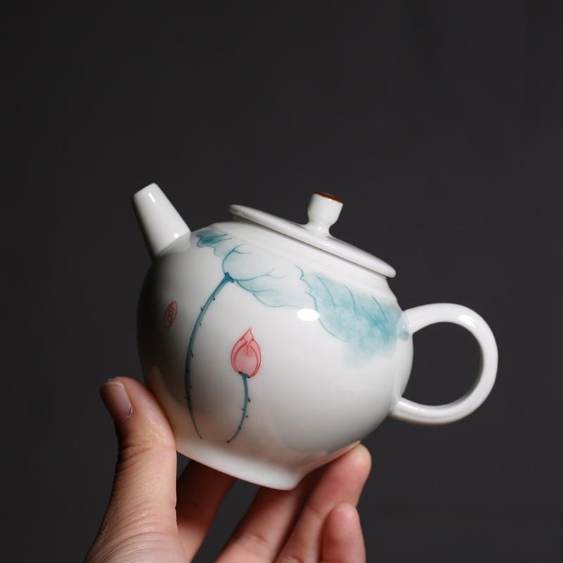 手绘茶壶荷花泡茶器手工家用陶瓷单壶功夫茶具茶叶过滤水壶小茶壶