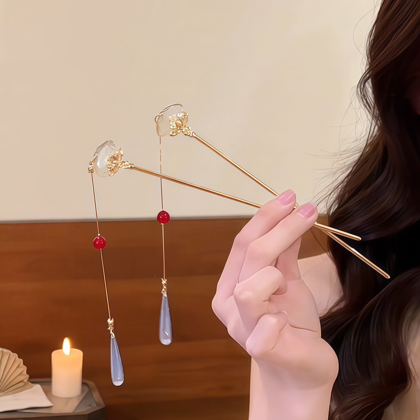 新中式莲花如意流苏步摇发簪