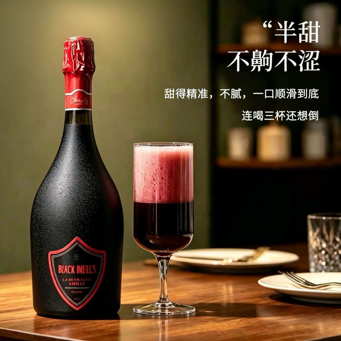 波贝谷意大利黑色天使蓝布鲁斯科甜红气泡起泡葡萄酒甜型果酒礼物