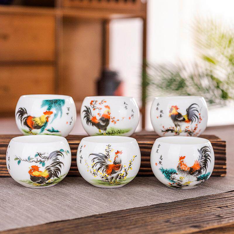 德化羊脂玉瓷鸡缸杯陶瓷杯茶杯品茗杯大号主人杯个人杯鸡公杯