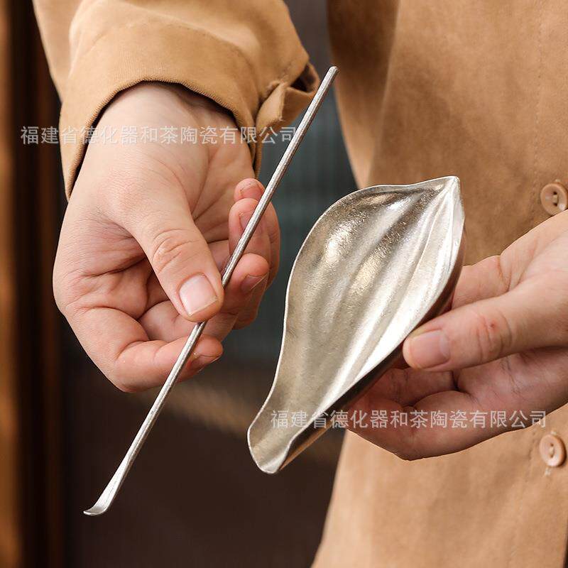 茶艺复古禅意茶则手工纯钛莲瓣赏茶荷醒茶则茶匙勺功夫茶具道配件