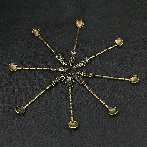 复古八仙过海黄铜勺子摆件做旧仿古铜器工艺品黄铜药勺收藏品