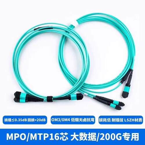 MPO光纤跳线16芯1分2光纤跳线400G/800G多模万兆OM4 1一拆二QSFP
