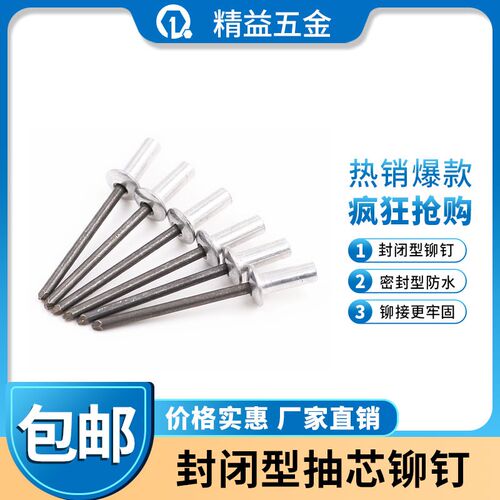 封闭型抽芯铝铆钉 防水拉钉 扁圆头密封式拉铆钉卯钉M3.2M4M5