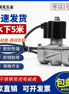 304不锈钢常闭电磁阀220V水下作业管道控制阀门24V水阀4分6分1寸