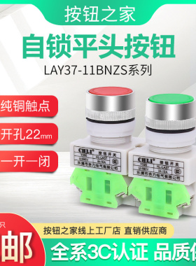 电源开关 自锁式 LAY37-11BNZS 按钮开关11S点动平钮开关22m
