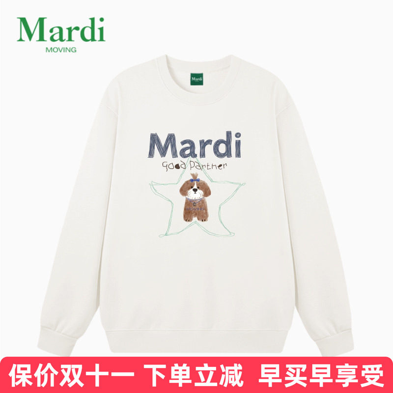 官方旗舰店MARDI MOVING韩国正品2026秋款印花套头圆领常规女卫衣