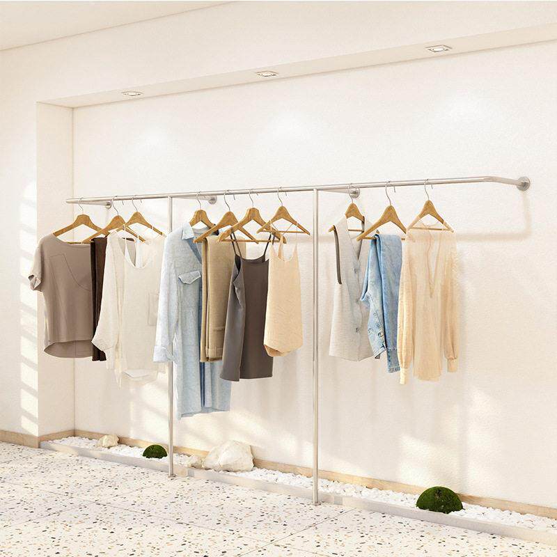 服装店展示架上墙壁挂侧挂陈列货架女装墙上挂衣架银色不锈钢架