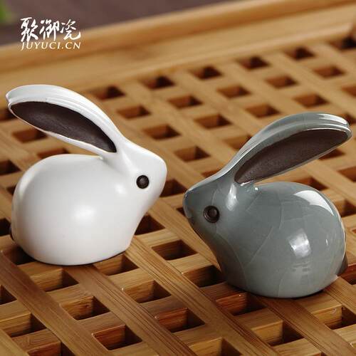乐淘缘小吉兔子茶宠创意茶玩茶台桌摆件哥窑汝窑茶宠可养现货