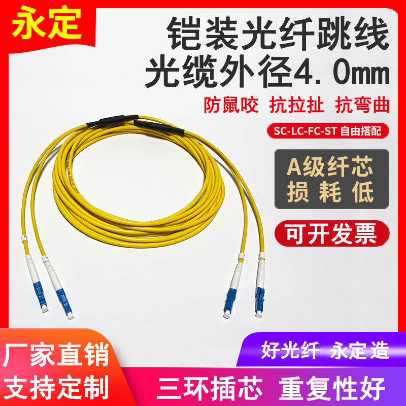 永定光纤跳线铠装SC-SC转LC-FC-ST单模跳线单芯光纤线网络延长线