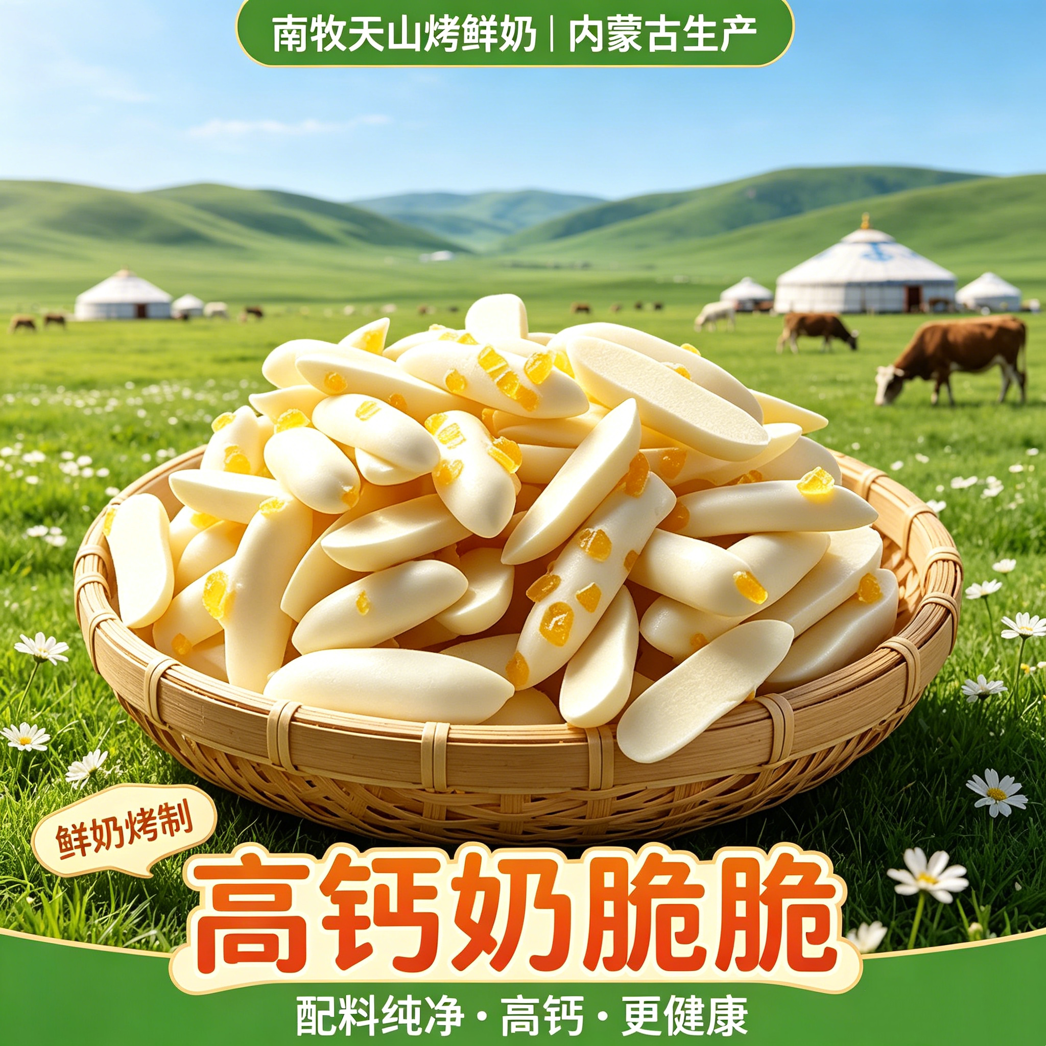 南牧天山黄桃味烤鲜奶烤牛奶酥脆奶条奶干零食内蒙古奶制品