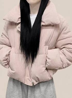 韩国外贸羽绒棉服灯芯绒外套冬季新款短款小个子加厚学生面包服女