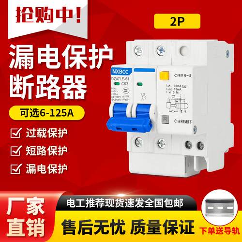 厂家直销DZ47LE2P 63A空气断路器带漏电保护器32A 16A家用漏保C45