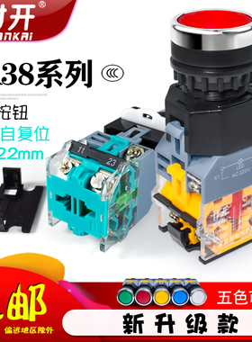 带灯复位按钮开关LA38-11D平钮启动按钮22mm红绿平头自锁开220v