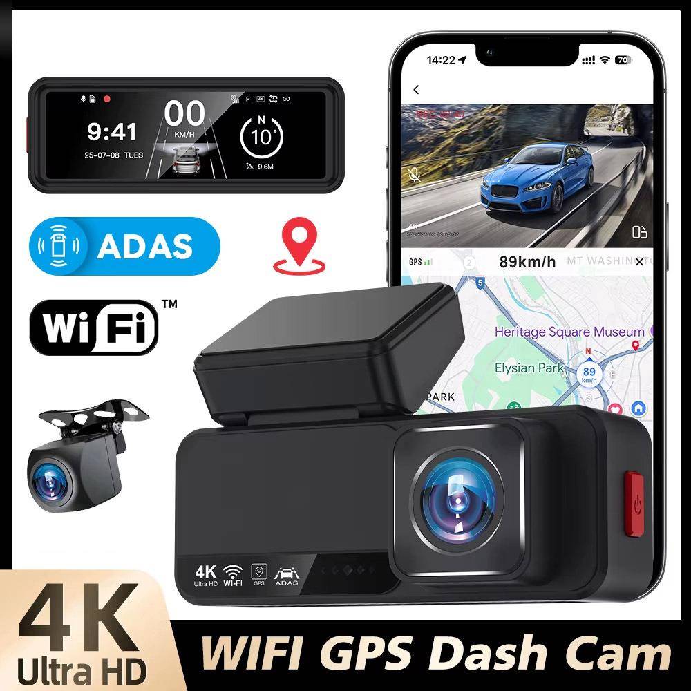 新品4K高清夜视行车记录仪前后双录WiFi互联3.2寸GPS轨迹ASDS预警