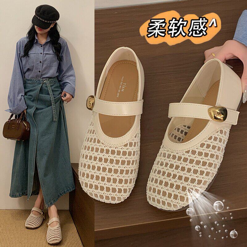 夏季镂空编织玛丽珍凉鞋女