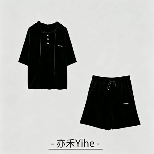 【玉米专享】【亦禾YIhe】连帽休闲风套装短袖短裤两件套106