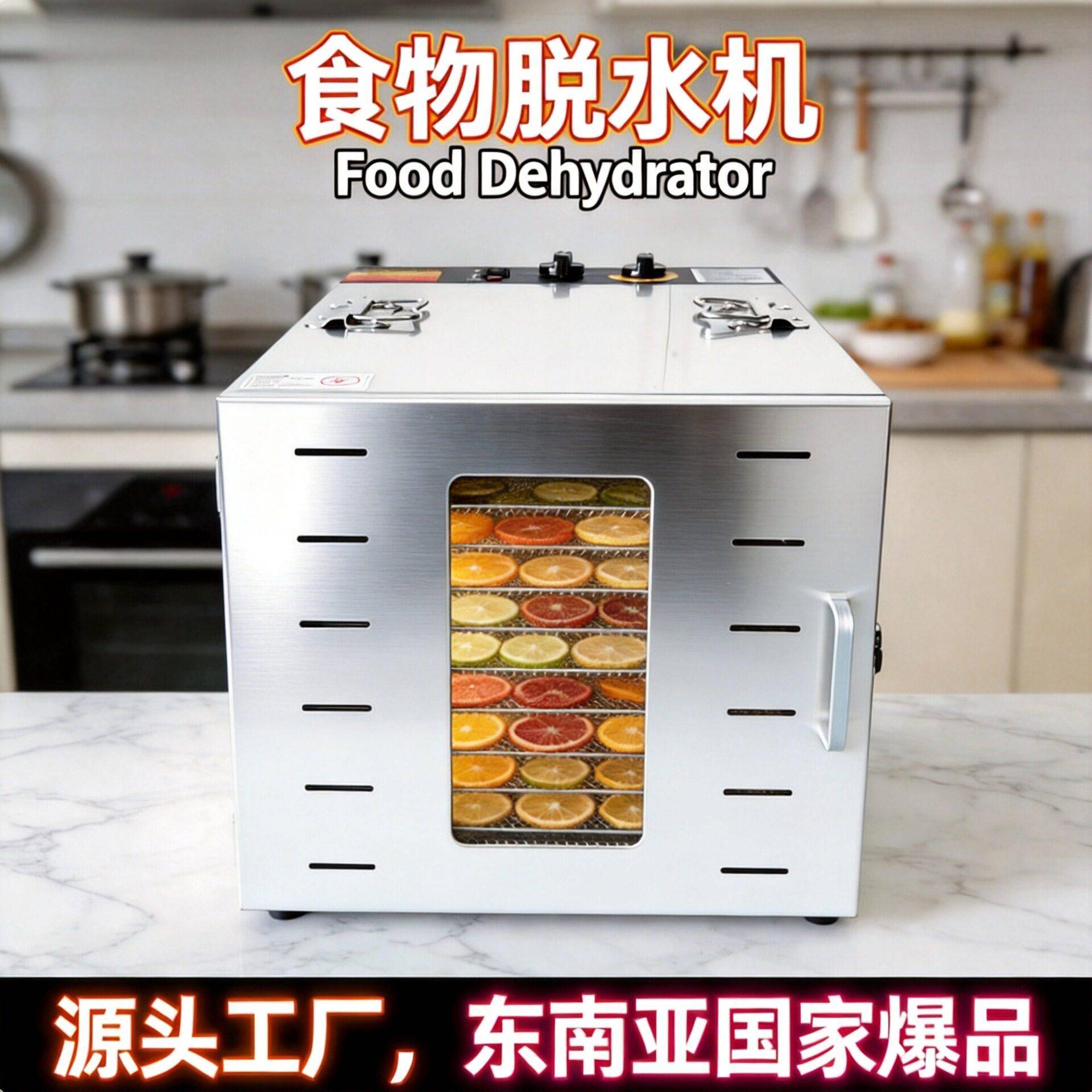跨境不锈钢干果机家用果蔬脆花茶食品烘干机宠物肉干食物脱水机