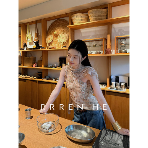 小铃兰不规则斜肩夏季外穿背心