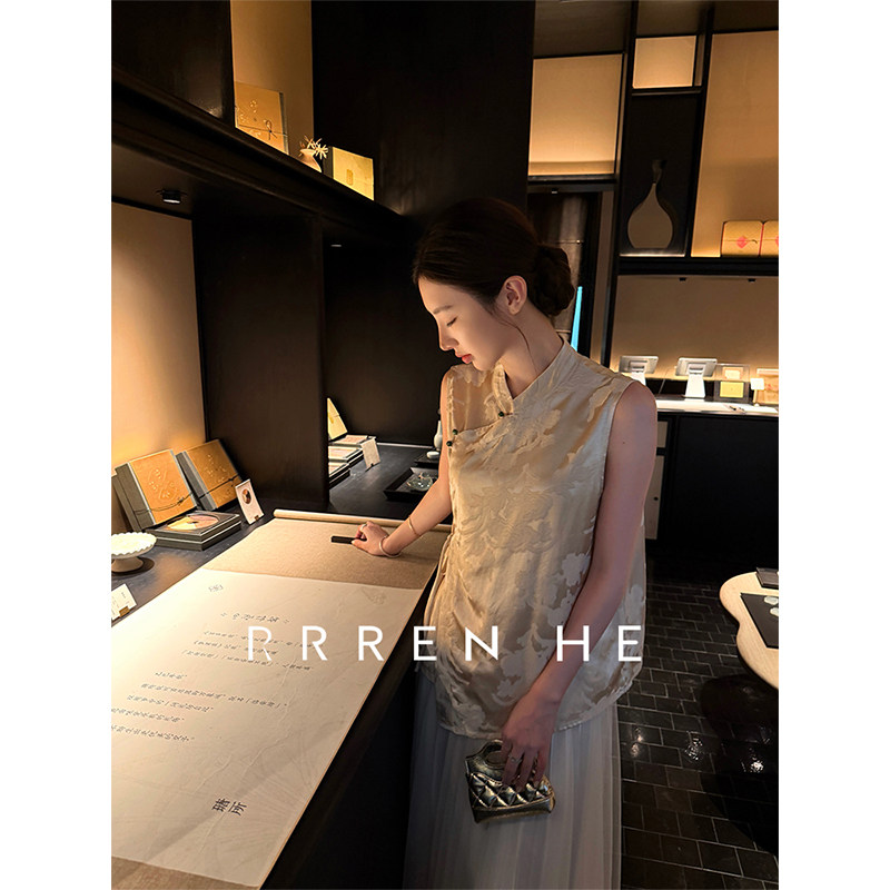 新中式桑蚕丝提花马甲女夏新款