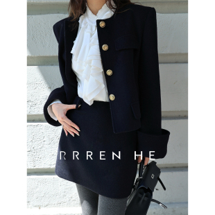 RRREN HE【羊毛呢百搭裙】羊绒羊毛通勤A字毛呢裙高腰百搭半身裙