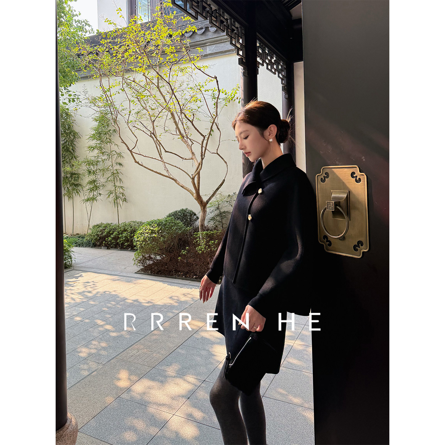 RRREN HE【砚语】羊绒羊毛双面呢高智感斗篷式大衣女显瘦毛呢外套