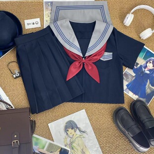灰领绀三本正统日系藏青色水手服学院风甜妹JK制服长短袖学生套装