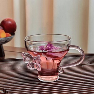 玻璃杯创意杯子蝴蝶茶杯透明水杯耐高温玻璃品茗杯仙女杯100ml