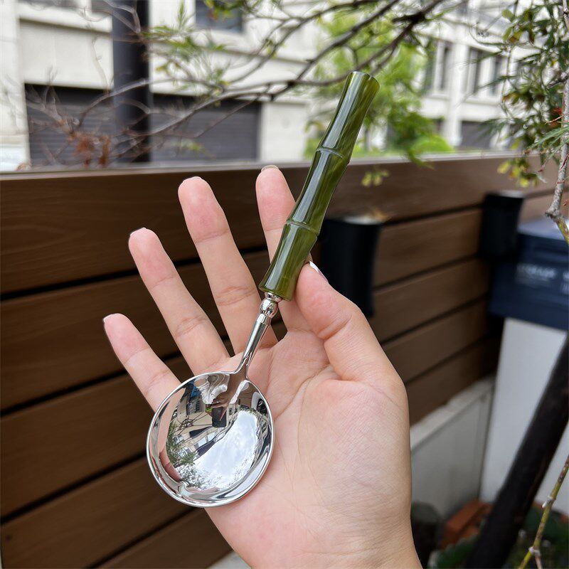 【竹节绿】【中式圆勺】304不锈钢圆头更调羹主餐更韩式长柄汤匙