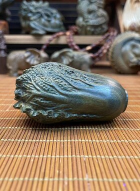 天然绿檀木雕白菜手把件百财把玩件紫檀白菜挂件木质雕刻工艺品