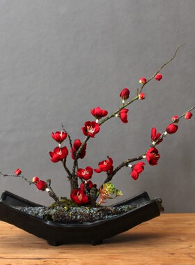 仿真花假花绢花梅花花艺套装客厅茶几电视柜花艺摆设软装饰品