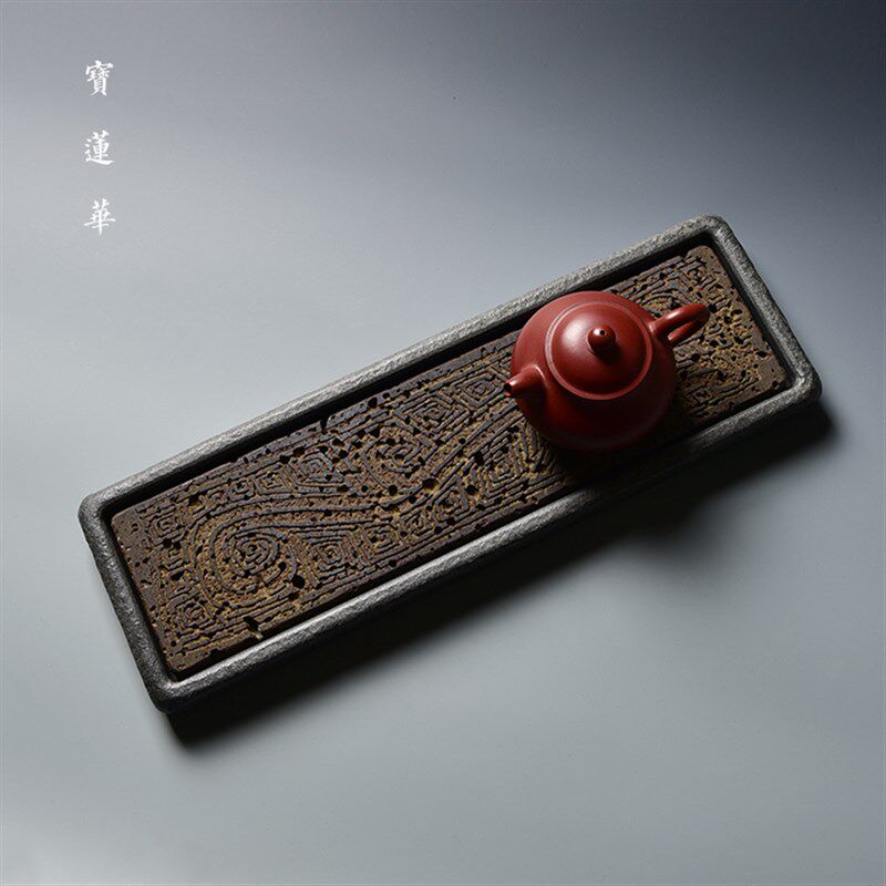雕龙纹乌金石小茶盘 火山岩壶承石托盘 干泡茶盘养壶托石茶台茶海