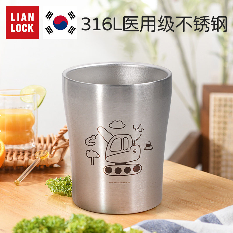联扣儿童水杯316不锈钢喝水杯带刻度口杯防烫幼儿园宝宝牛奶杯子