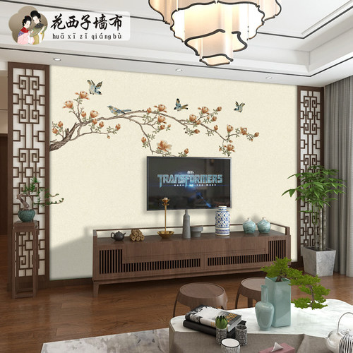 独秀刺绣卧室床头背景壁布客厅沙发电视背景墙布中式田园玉兰花
