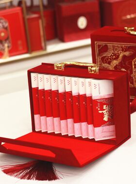结婚彩礼钱盒子高档订婚礼金箱提亲聘金现金箱10万20大红包送日子