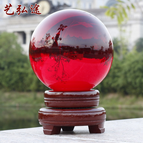 红色水晶球办公室前台隔断玄关屏风摆放工艺品家居客厅卧室摆件