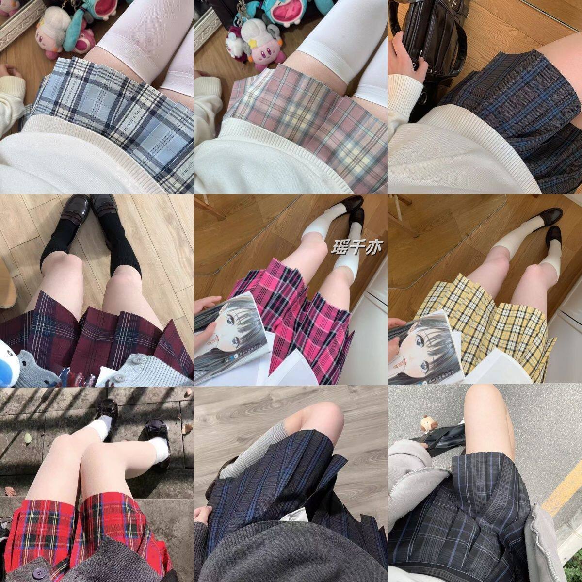 小玫/JK原创春夏校供感jk格裙学生a字半身裙学院风玫红百褶裙短裙