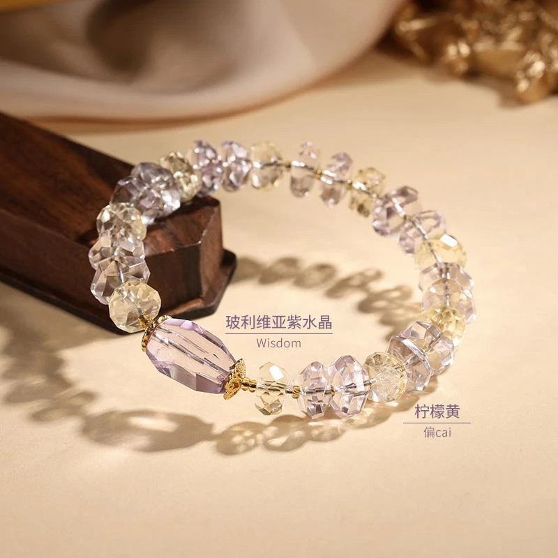 黄水晶紫水晶手串女时尚异形手链