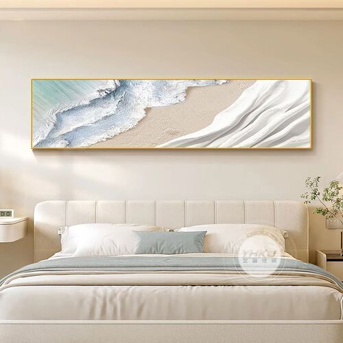 奶油风卧室床头装饰画海浪肌理主卧房间背景墙壁画抽象艺术酒店画