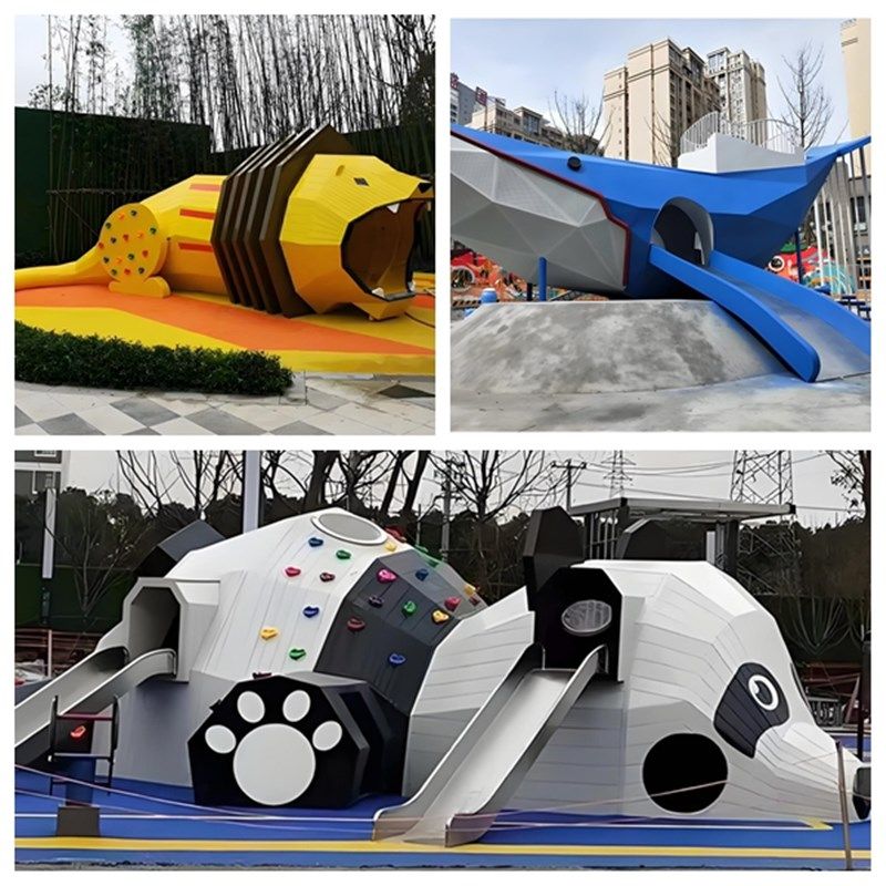儿童游乐设施滑滑梯卡通雕塑荡秋千跷跷板非标定制四川成都工厂家