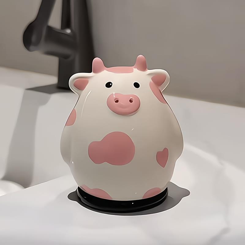 奶牛牙签盒家用陶瓷带盖防尘牙签筒桌面棉签牙线整理盒装饰小摆件