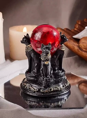 贝斯特埃及猫咪座原矿石水晶球底展示支架魔法摆件塔罗文化装饰品