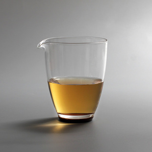 高硼硅玻璃公道杯分茶器透明无由杯木底公杯片口匀杯木璃功夫茶具